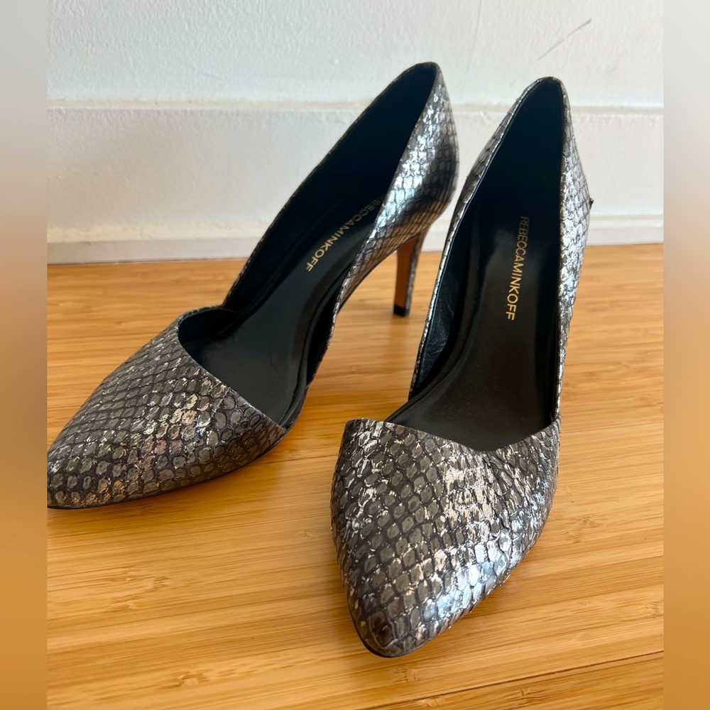 Rebecca Minkoff Snake Leather Silver Gray D'Orsay Pump 7M Heel Height 2.5"